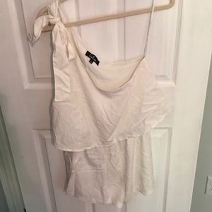 White one-shoulder romper